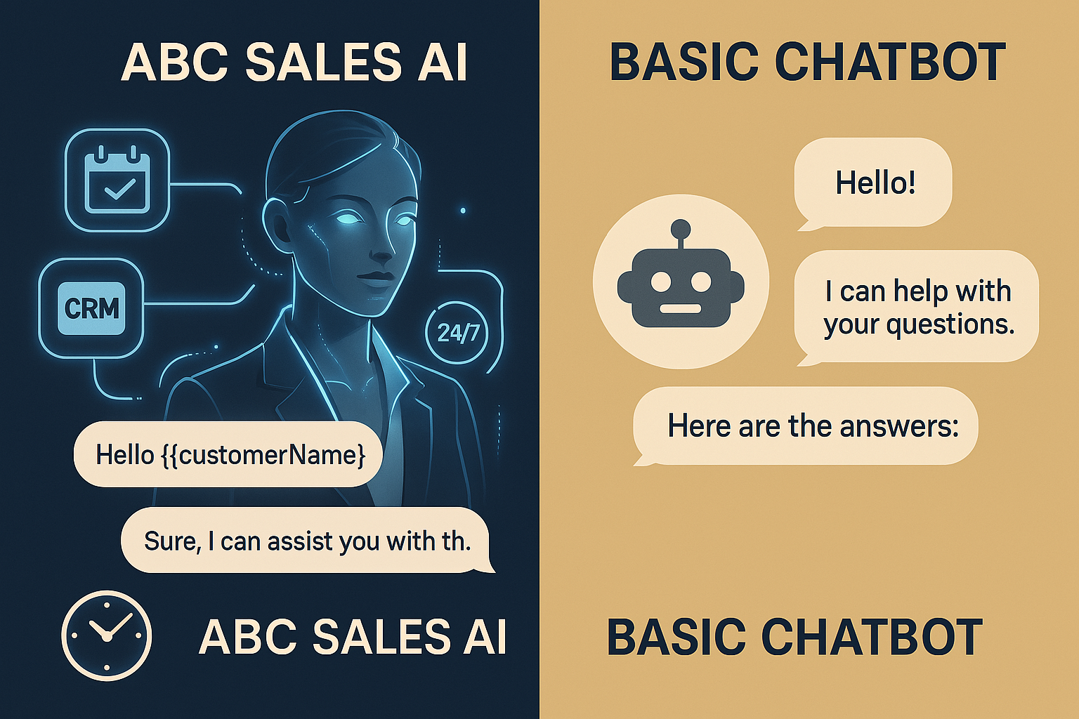 Comparison between ABC Sales AI's advanced capabilities and limited functionality of regular chatbots