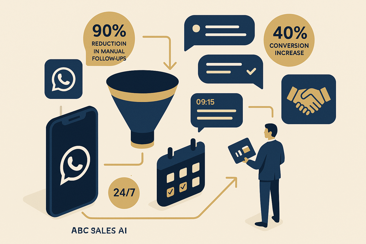 Diagram showing ABC Sales AI's automation workflow that converts leads into customers through smart segmentation