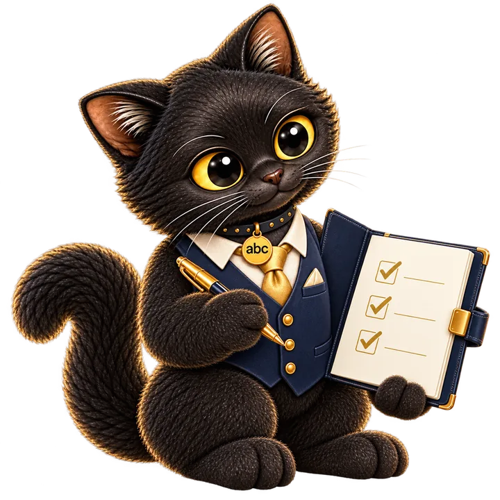 Kong Ming in a navy suit with a checklist and gold pen, beside an enquiry, quotation and decision flow.