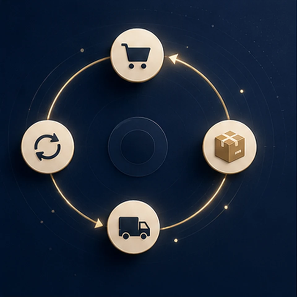 E-commerce Lifecycle abstract workflow illustration