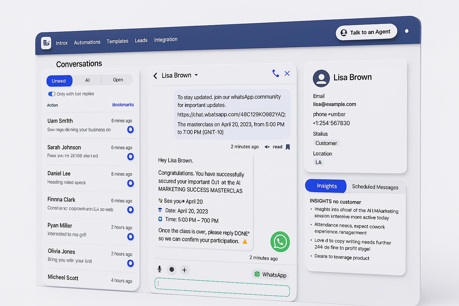 ABC Sales AI CRM dashboard showing lead tracking, conversation history, and performance metrics