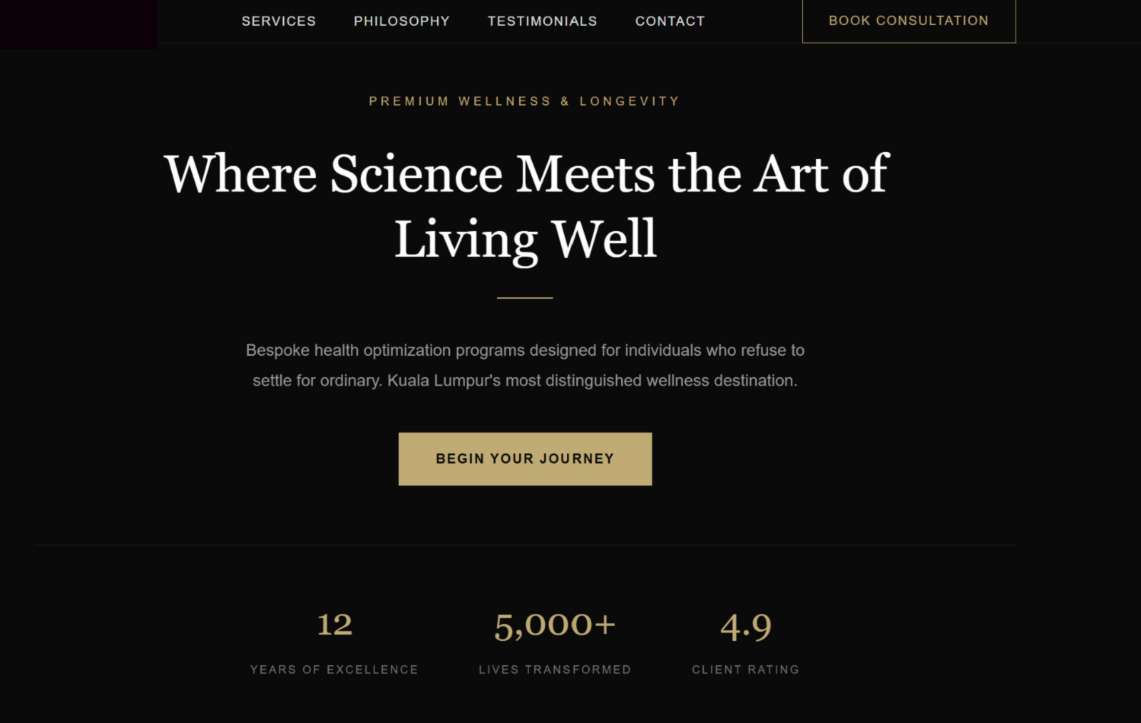 AI Manager generated website page draft with hero section, navigation, call to action and business stats