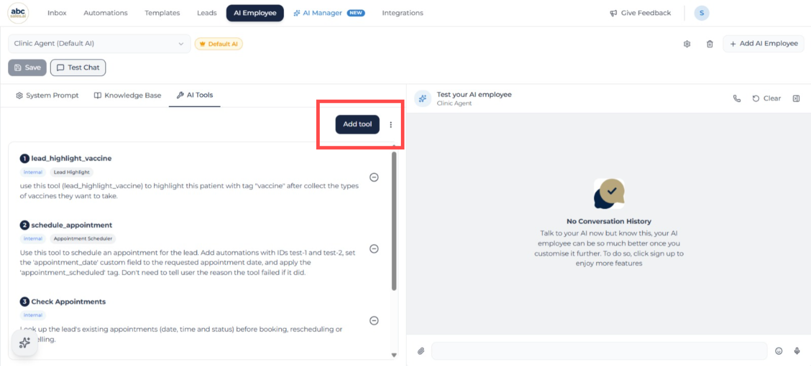 In AI Tools, click Add tool