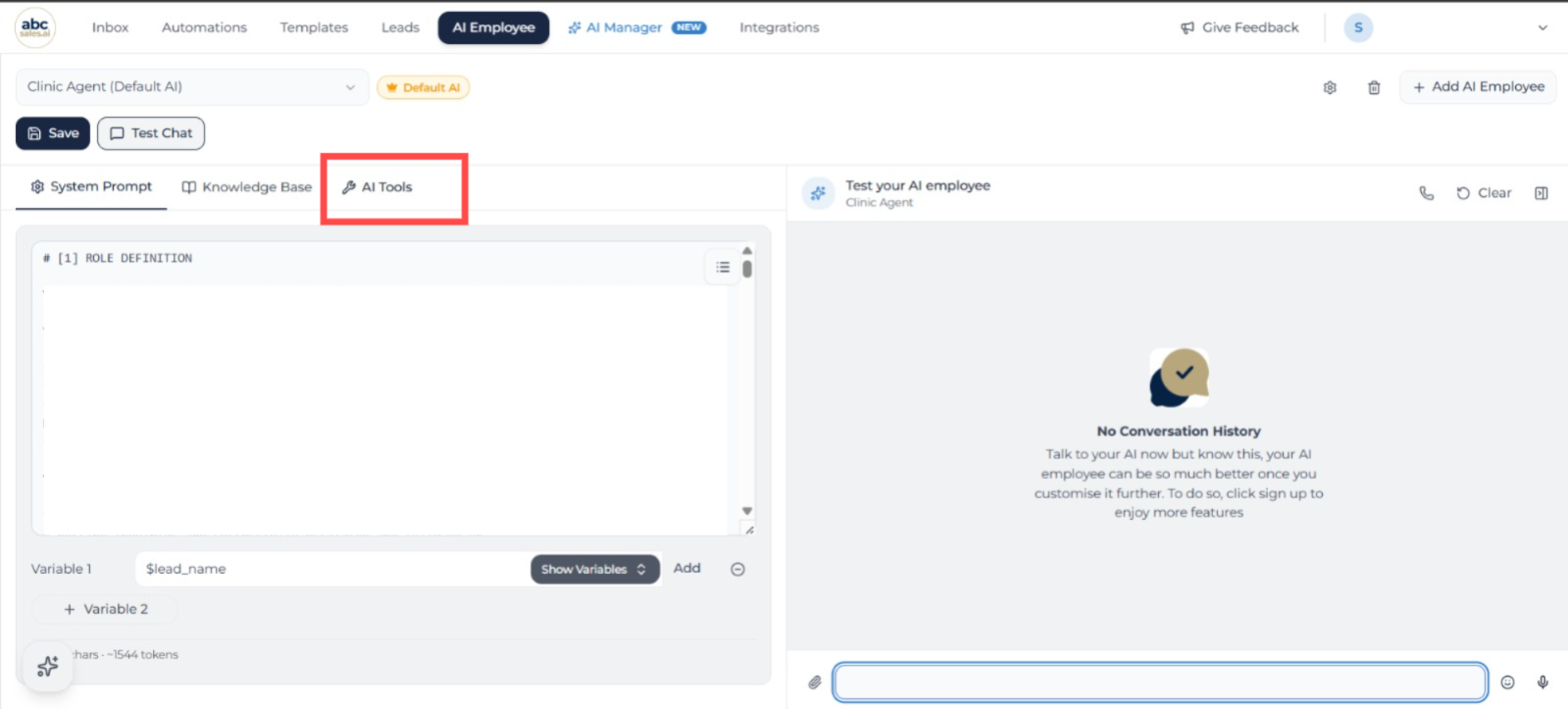 Open the AI Employee and select the AI Tools tab