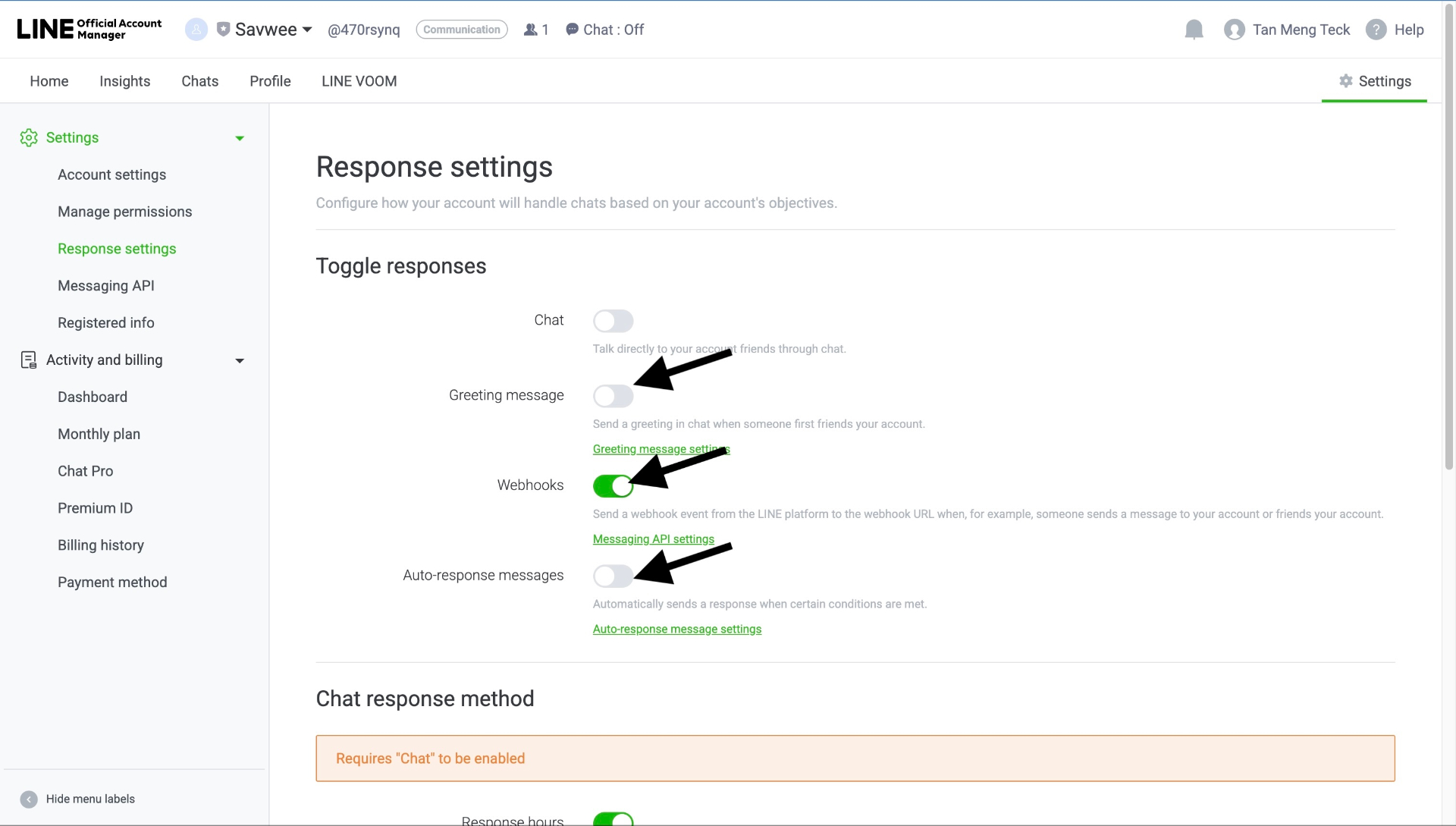 Correct Response Settings for ABC Sales AI integration