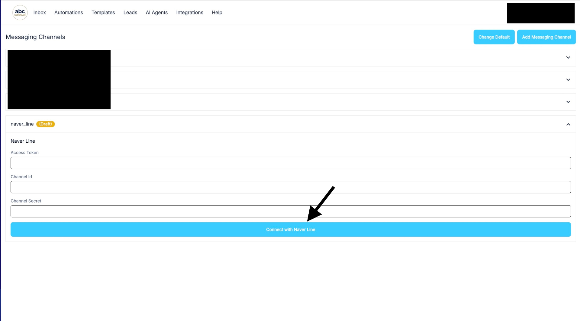 Enter your Access Token, Channel ID, and Channel Secret