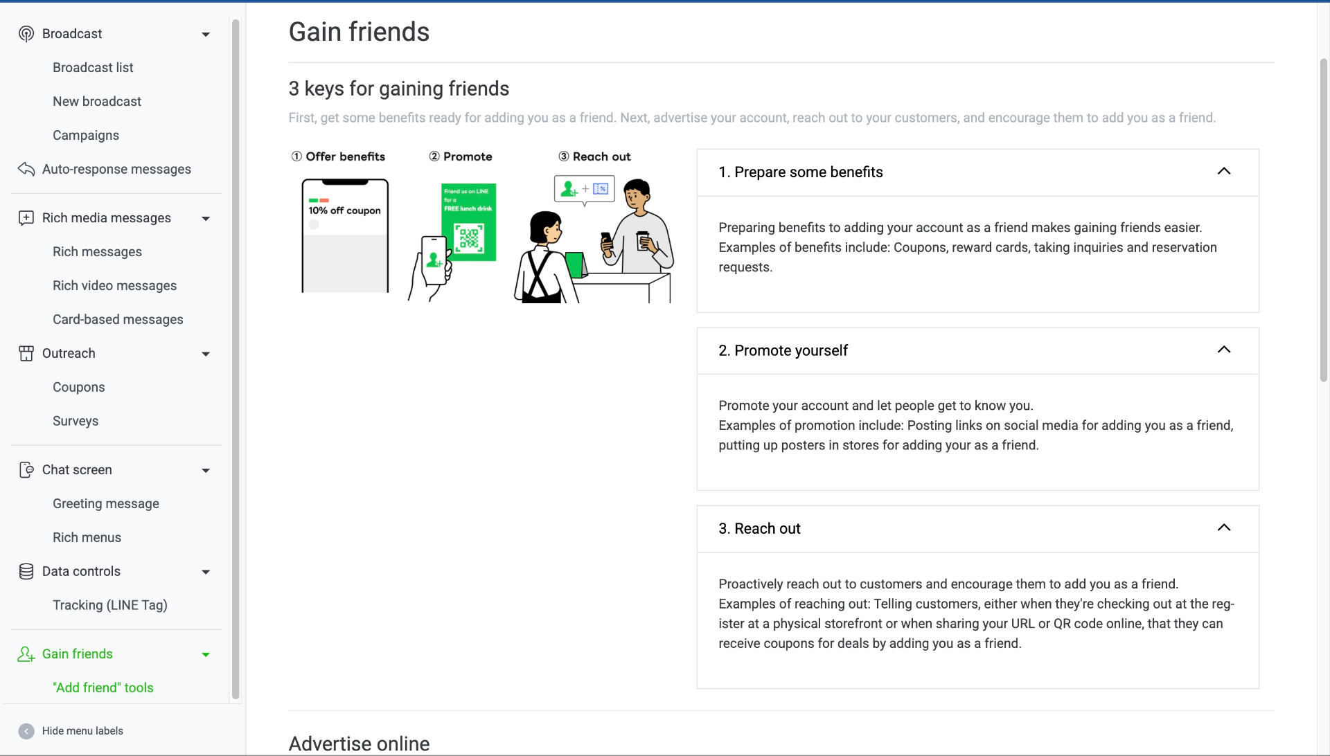 Three keys for gaining friends on LINE