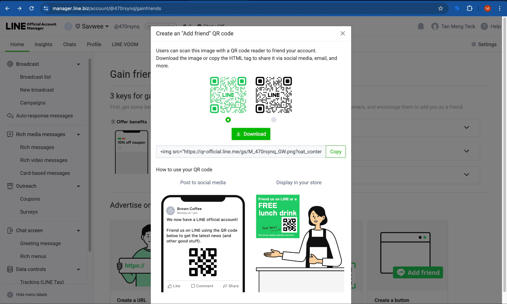 Download your "Add friend" QR code
