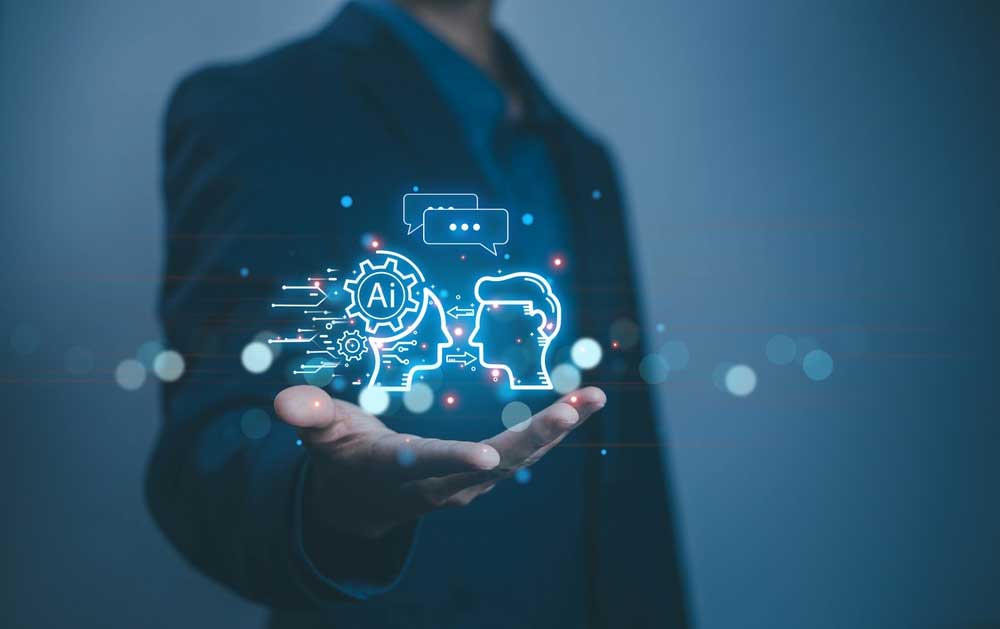 AI brain with digital connections representing intelligent conversations