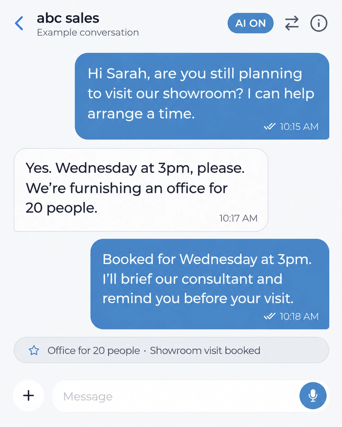 AI follow-up turns an enquiry into a booked visit